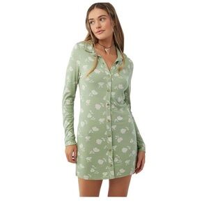 O'Neill Sage Green Ribbed Floral Buttoned Top